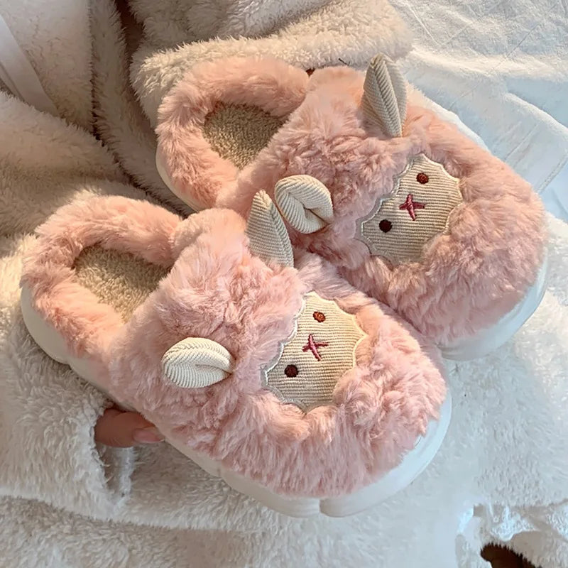 Cute Sheep Plush Slippers for Women Men Fashion Kawaii Fluffy Winter Warm Slides Lovers Cartoon Comfortable House Shoes