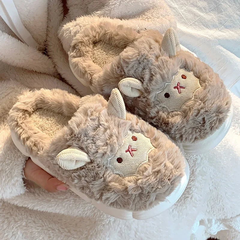 Cute Sheep Plush Slippers for Women Men Fashion Kawaii Fluffy Winter Warm Slides Lovers Cartoon Comfortable House Shoes